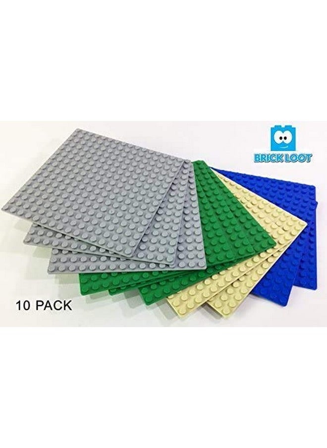 Brick Loot Brick Loot Classic Baseplates - 5" x 5" 10-Pack Building Plates, Compatible with Major Brands, 16x16 Variety Base Plate for Creative Play, Durable Green,Grey,Blue Construction for Kids Ages 3+  - Image 2