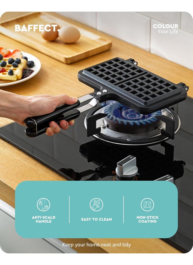 baffect Baffect Stove Top Iron Waffle MakerDeep Fill NonStick Plates Teflon Coating For Easy Clean Mini Waffle Baking Pan Bakeware For Snacks Breakfast1000 Watts Black  - Image 3