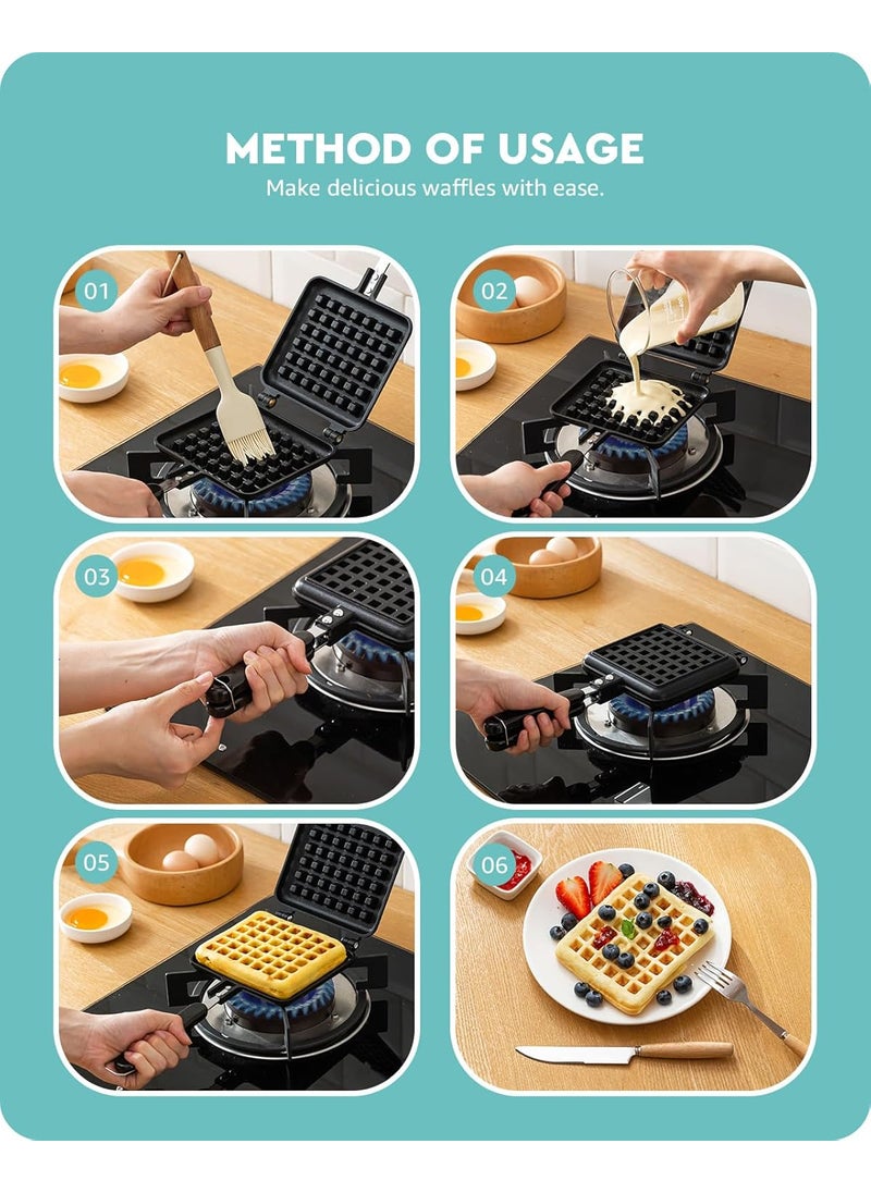 baffect Baffect Stove Top Iron Waffle MakerDeep Fill NonStick Plates Teflon Coating For Easy Clean Mini Waffle Baking Pan Bakeware For Snacks Breakfast1000 Watts Black  - Image 5