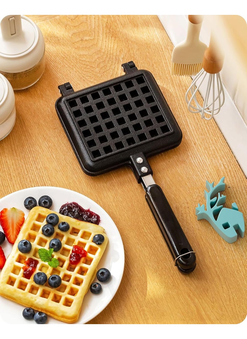 baffect Baffect Stove Top Iron Waffle MakerDeep Fill NonStick Plates Teflon Coating For Easy Clean Mini Waffle Baking Pan Bakeware For Snacks Breakfast1000 Watts Black  - Image 2