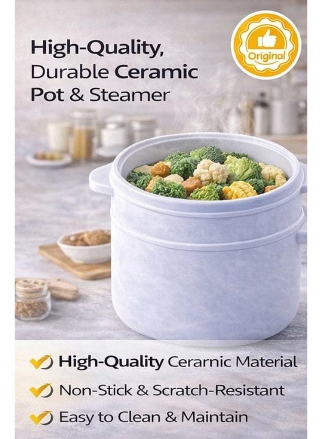 DENX 2 في 1 طباخ صغير 700 واط طباخ أرز كهربائي بخار 2 لتر وعاء سيراميك غير لاصق محمول متعدد الاستخدامات جهاز مطبخ مدمج DX1769 - Image 5