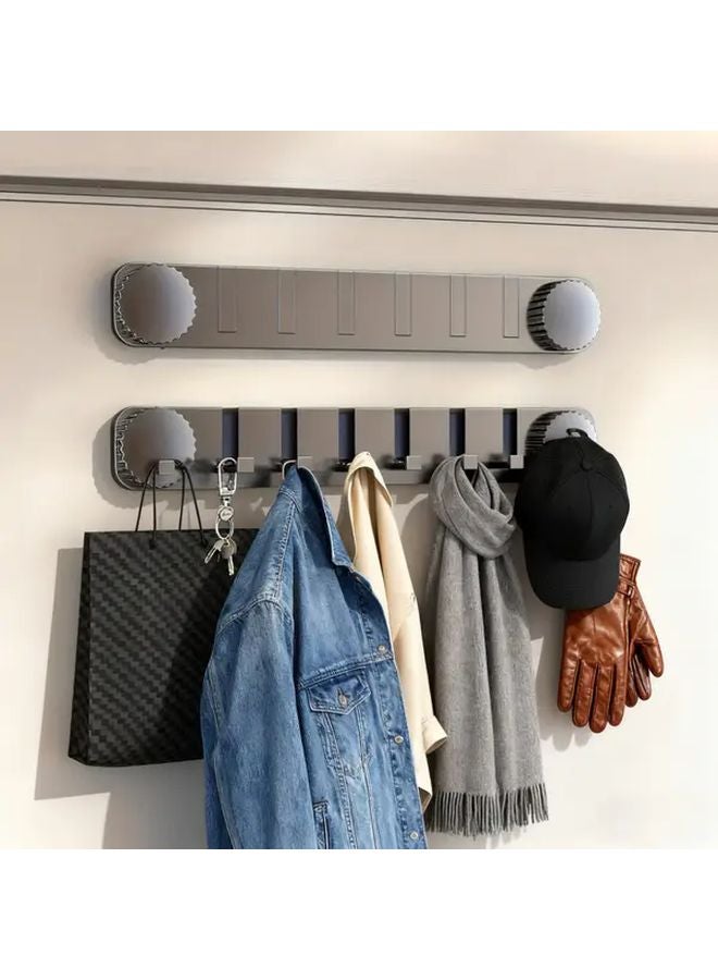 Gray 6 Hooks Heavy Duty Wall Mounted Door Hanger Shelf Suction Cup No Drill - Image 2