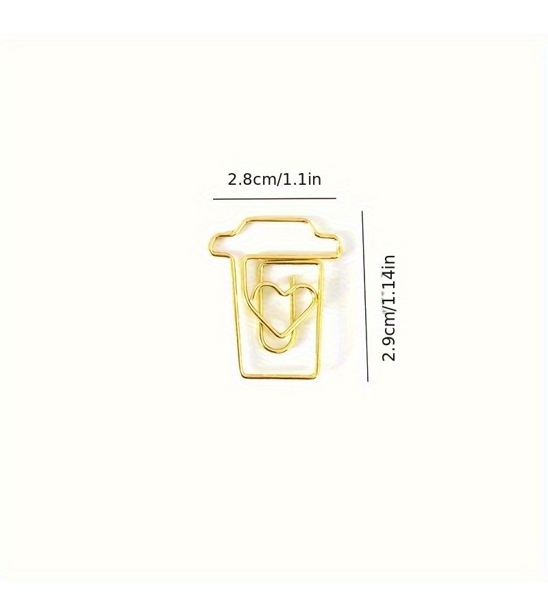 30 Golden Coffee Cup Shaped Paper Clips Durable Metal Unique Design Office Home Organization Memo Holders Document Organizers Multipurpose Bookmarks Perfect Stationery Gift - Image 2
