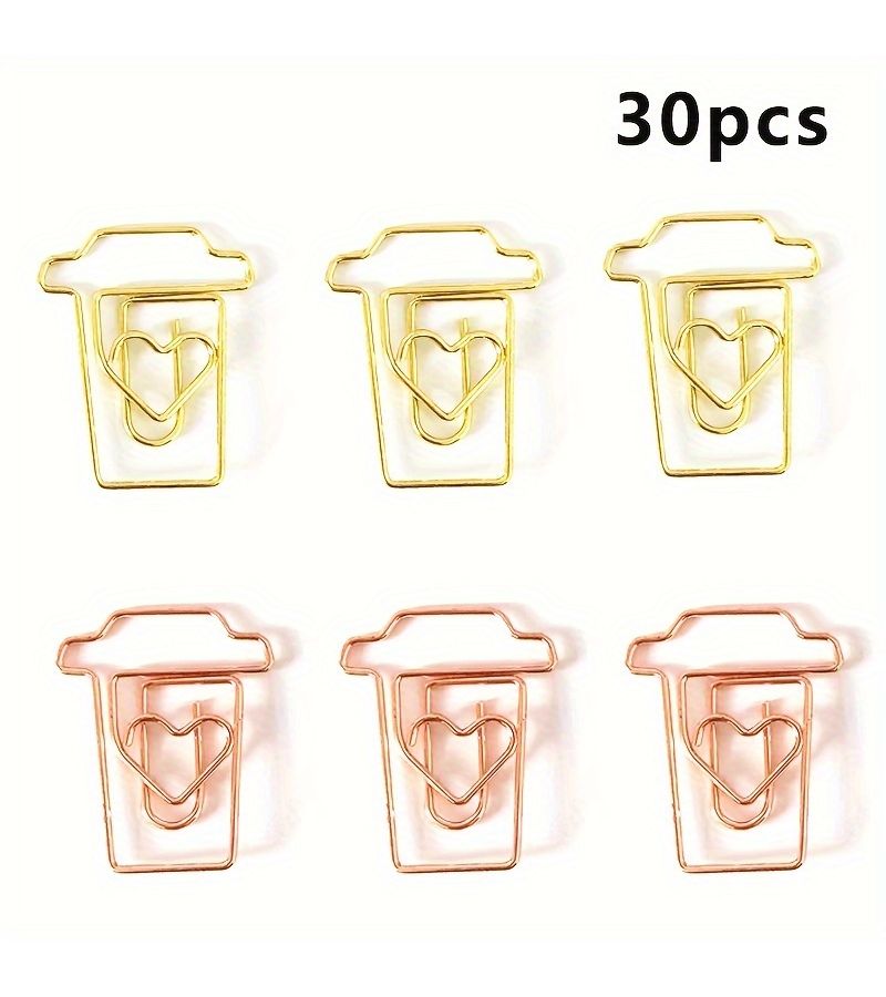 30 Golden Coffee Cup Shaped Paper Clips Durable Metal Unique Design Office Home Organization Memo Holders Document Organizers Multipurpose Bookmarks Perfect Stationery Gift - Image 3