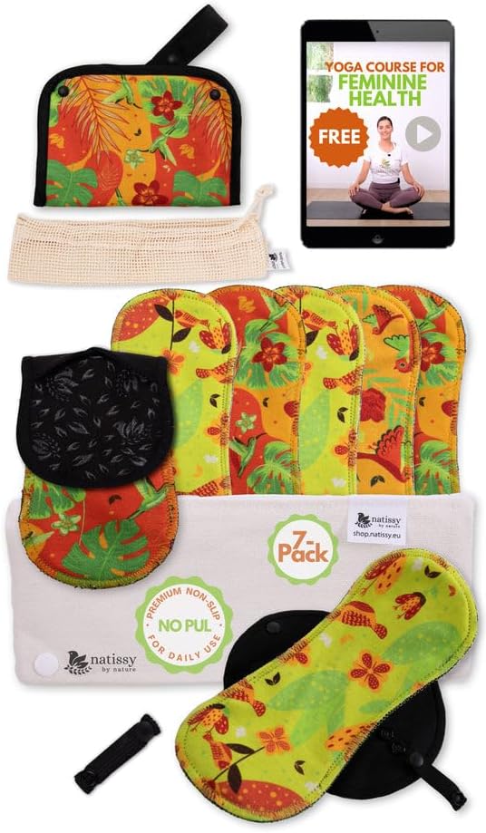 Natissy Non Slip Reusable Panty Liners for Women; 7-Pack (M) Premium Line Organic Cotton Panty Liners Reusable; Liners Washable for Women & Teens; Thin Cloth Panty Liner for Vaginal Discharge & Care-Free Day