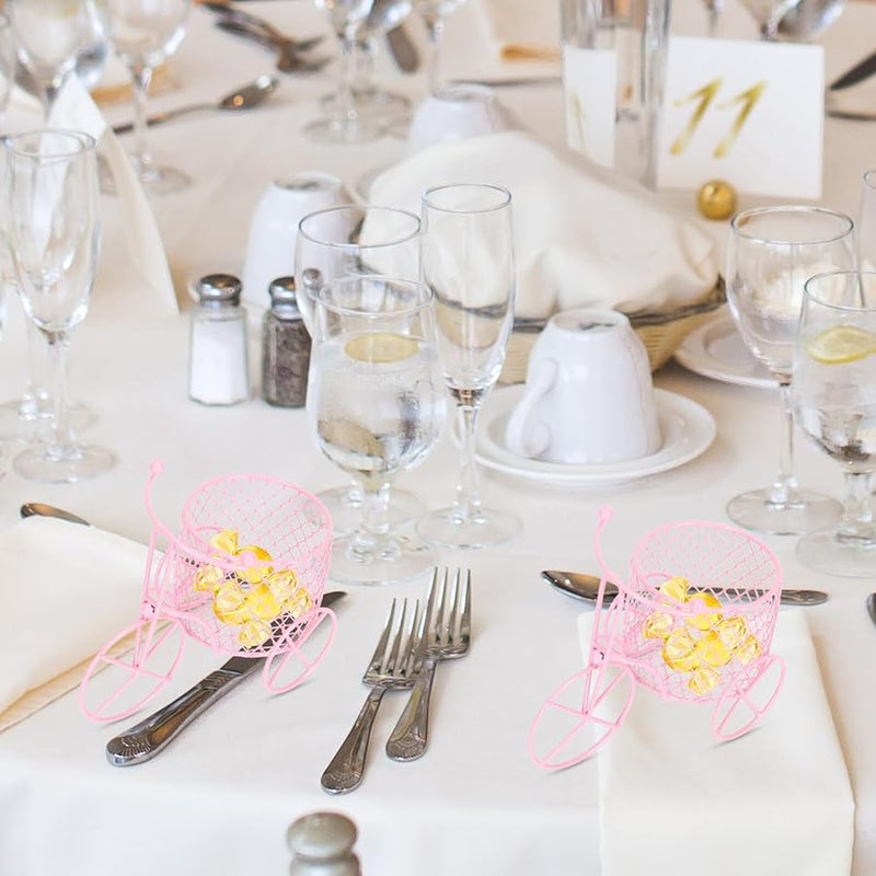 صناديق حلوى من الحديد المطاوع الوردي ثلاثية العجلات 4 قطع لوازم حفلات الزفاف تغليف رومانسي - Image 5