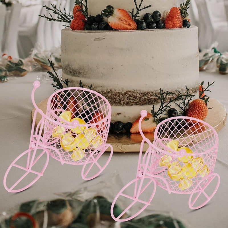 صناديق حلوى من الحديد المطاوع الوردي ثلاثية العجلات 4 قطع لوازم حفلات الزفاف تغليف رومانسي - Image 4