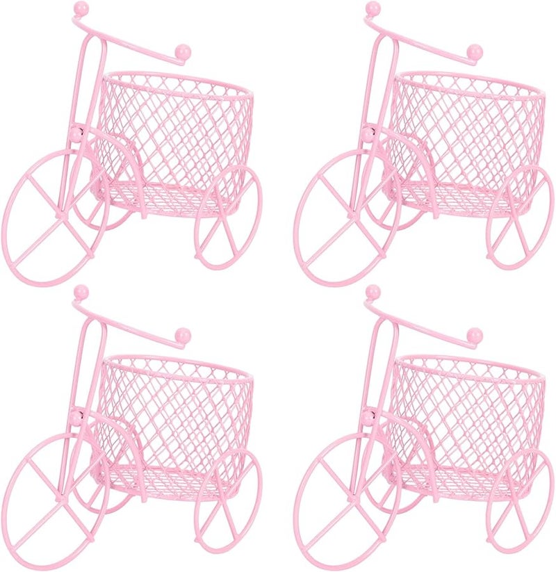 صناديق حلوى من الحديد المطاوع الوردي ثلاثية العجلات 4 قطع لوازم حفلات الزفاف تغليف رومانسي - Image 2