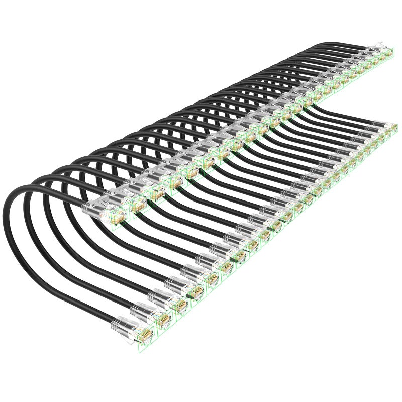 Xcftaud كابلات باتش Cat 6 من Xcftaud بطول 1 قدم (24 حزمة)، كابل إيثرنت Cat6a رفيع بسرعة 10Gbps وتردد 550Mhz، كابلات باتش نحاسية نقية Cat6، كابل باتش Cat6a رفيع ومرن لإعداد أجهزة الشبكة، أسود - Image 1