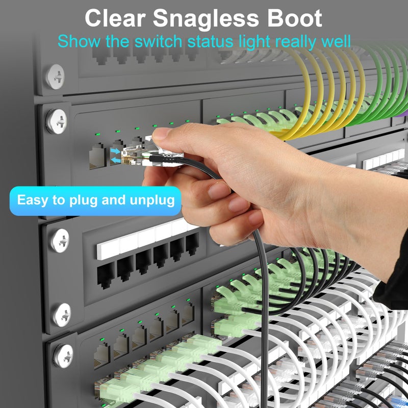 Xcftaud كابلات باتش Cat 6 من Xcftaud بطول 1 قدم (24 حزمة)، كابل إيثرنت Cat6a رفيع بسرعة 10Gbps وتردد 550Mhz، كابلات باتش نحاسية نقية Cat6، كابل باتش Cat6a رفيع ومرن لإعداد أجهزة الشبكة، أسود - Image 5