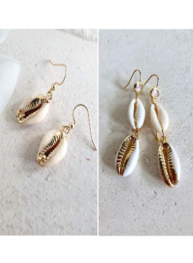 ALEXCRAFT ALEXCRAFT 6 PCS Natural White Cowrie Sea Shells Pendant Cowrie Shell Jewelry Charms with Plated Real Gold Single loop & Bail for Jewelry Making