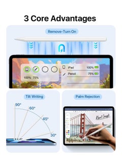 تيجو قلم iPad Pencil / قلم Stylus لأجهزة iPad (2025-2018) مع خاصية رفض الكف والامتصاص المغناطيسي، قلم رصاص نشط لأجهزة iPad A16/10/9/9/8/7/6، iPad Pro 11/12.9/13، Air 13/10.9/10.5، Mini، مع شحن سريع  - Image 5