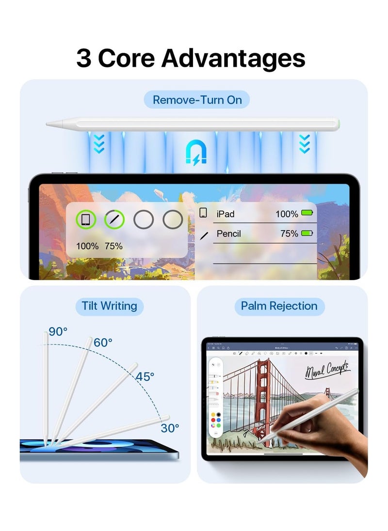 T I G O iPad Pencil / Stylus Pen for iPad (2025-2018) with Palm Rejection & Magnetic absorption, Active Pencil for iPad A16/10/9/8/7/6, iPad Pro 11/12.9/13, Air 13/10.9/10.5, Mini, with fast charging  - Image 5