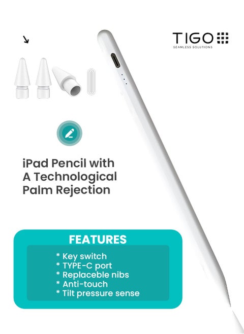 iPad Pencil / Stylus Pen for iPad (2025-2018) with Palm Rejection & Magnetic absorption, Active Pencil for iPad A16/10/9/8/7/6, iPad Pro 11/12.9/13, Air 13/10.9/10.5, Mini, with fast charging
