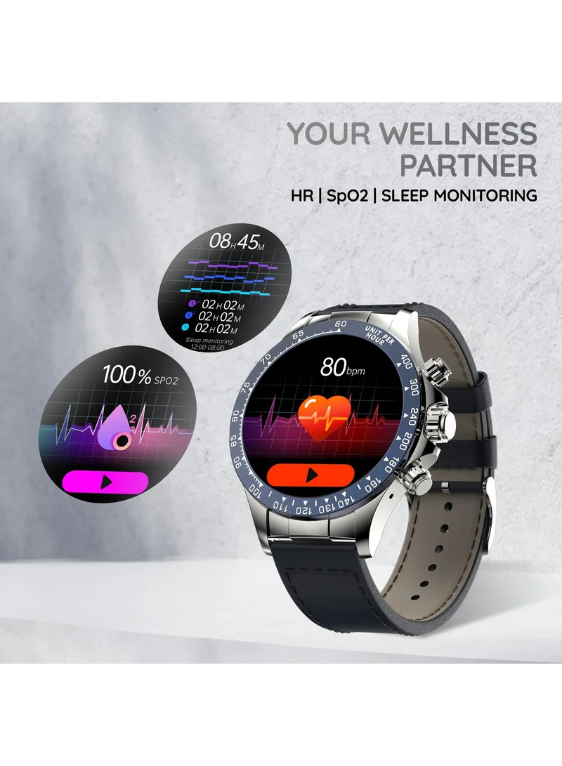 Pebble Zenith 1.53" Smartwatch for Men and Women, HD Display, 600 Nits Brightness, Bluetooth Calling, Wireless Charging, In-Built Compass, Metal Build