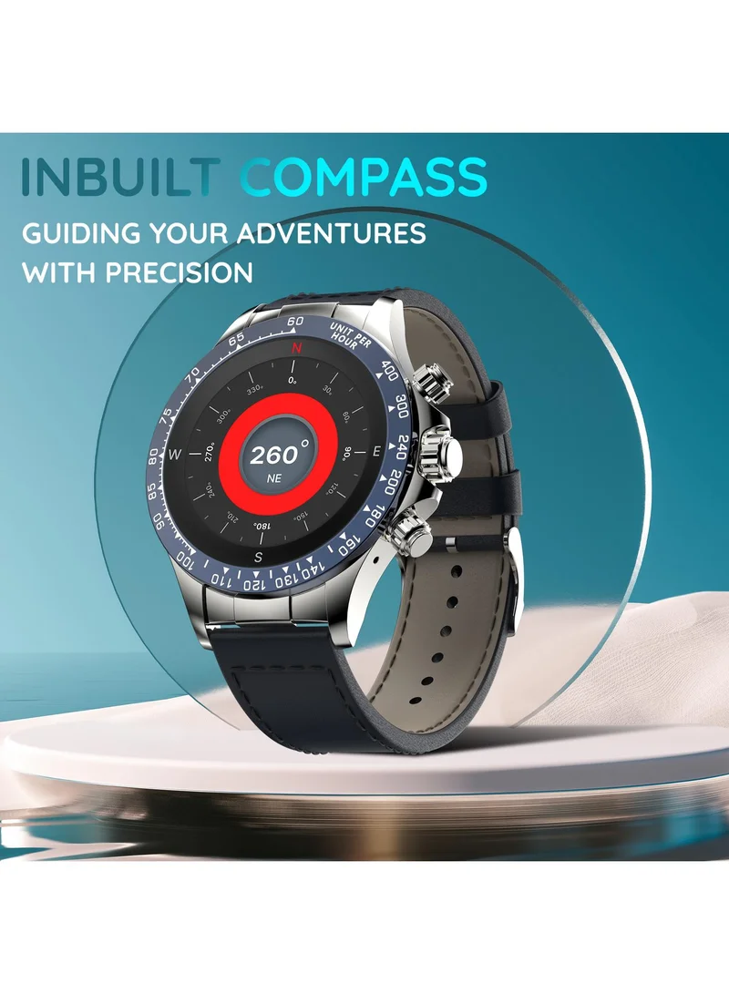 Pebble Zenith 1.53" Smartwatch for Men and Women, HD Display, 600 Nits Brightness, Bluetooth Calling, Wireless Charging, In-Built Compass, Metal Build