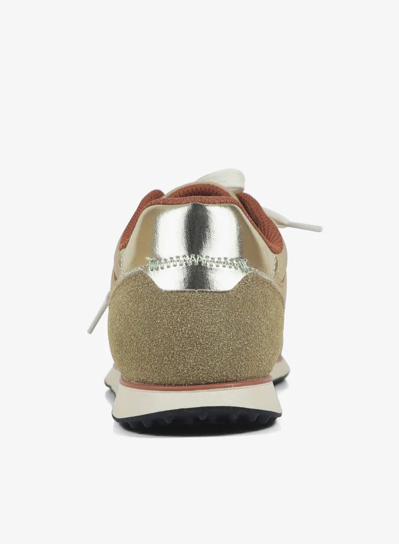 جاب Women Run Gold Flat Lace-Up Ankle Sneakers