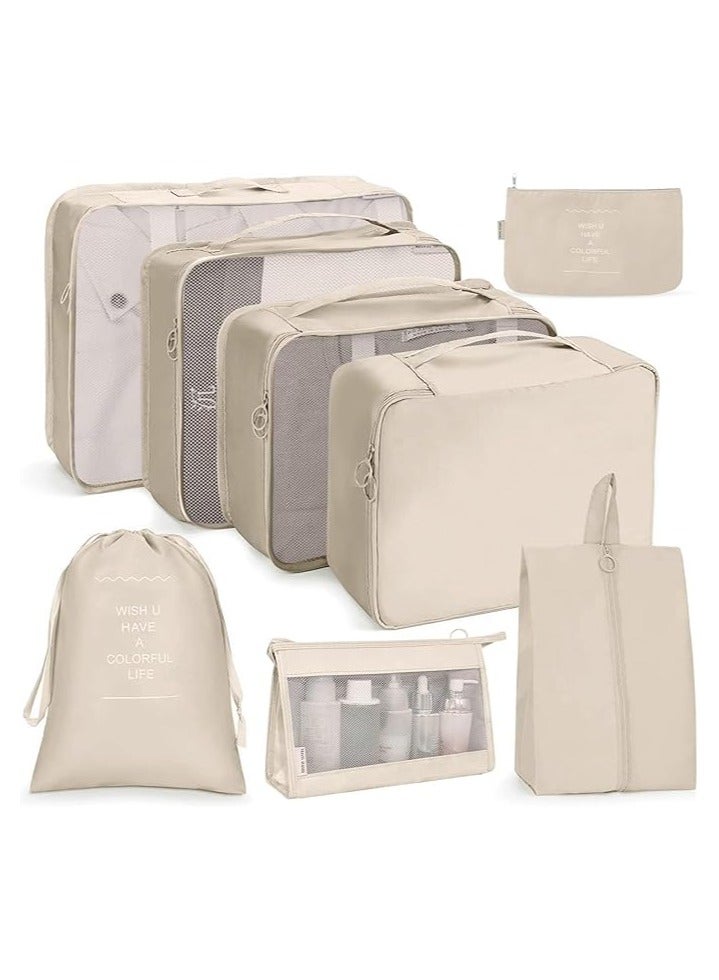 Dubkart 8Pcs Packing Cubes for Storage Luggage Packing Cube Organizer Travel Packing Cubes Set Clothes Shoes Storage Travel Organizer Bags for Luggage (Beige) - Image 1
