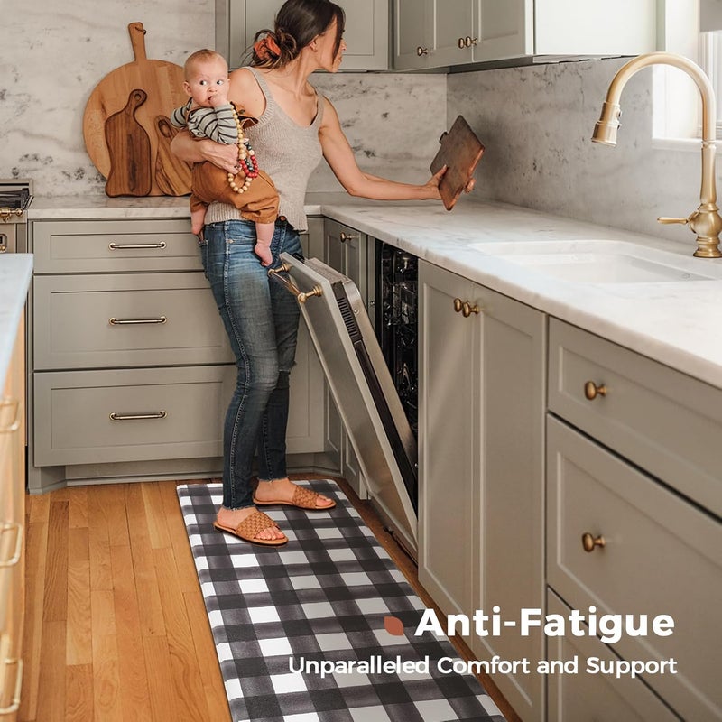 Fresh Mint Modern Farmhouse Plaid 2 Piece Set Kitchen Mats for Floor Anti Fatigue Waterproof & Non-Skid Kitchen Rugs Cushioned Kitchen Mat for Standing Washable Comfort Desk Kitchen Runners - Image 3