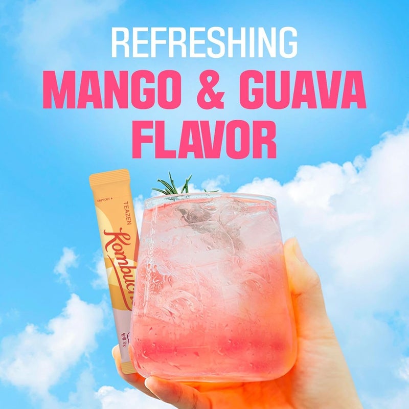 TEAZEN Mango Guava Kombucha Tea - Sugar Free Hydration Drink Mix with Probiotics & Prebiotics, 10 Sticks - Image 3