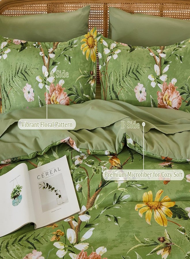 Yiran Sage Green Hibiscus Floral Comforter Set King Size, 7 Piece Bird Flowers Botanical Comforter Bedding Set, Vintage Bed in a Bag, Soft Microfiber Complete Bedding Set with Sheets for All Season - Image 5