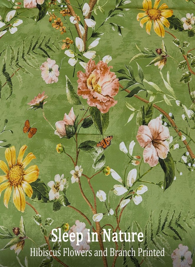 Yiran Sage Green Hibiscus Floral Comforter Set King Size, 7 Piece Bird Flowers Botanical Comforter Bedding Set, Vintage Bed in a Bag, Soft Microfiber Complete Bedding Set with Sheets for All Season - Image 4