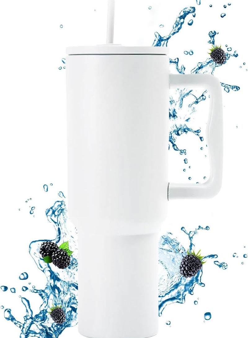 ROEIEIS 40 oz Stainless Steel Tumbler with Handle u0026 Straw Lid - Double-Wall Vacuum Insulated Travel Mug, Keeps Hot/Cold 12 Hours - Coffee Tea Water Bottle (White) - Image 1