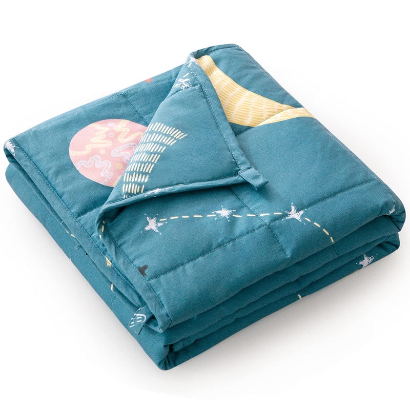Mr Sandman Weighted Blanket 7 lbs TwinFullSize Bed Best for 5090lb Cozy Cotton Blanket with Glass Beads  41 x 60 Star Moon Blue