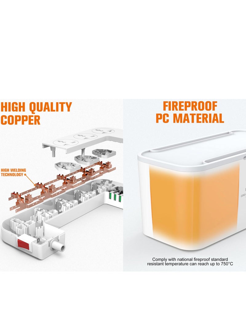 SYOSI Extension Lead with USB Slots ,5 Outlets, 3 USB Ports Extension Lead with Overload Protection, 2M Power Strip Cable and Tidy Box in White - Image 5