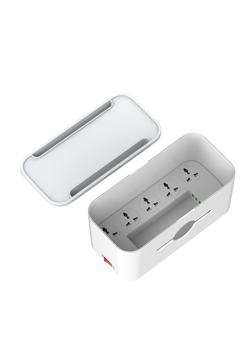 SYOSI Extension Lead with USB Slots ,5 Outlets, 3 USB Ports Extension Lead with Overload Protection, 2M Power Strip Cable and Tidy Box in White - Image 2