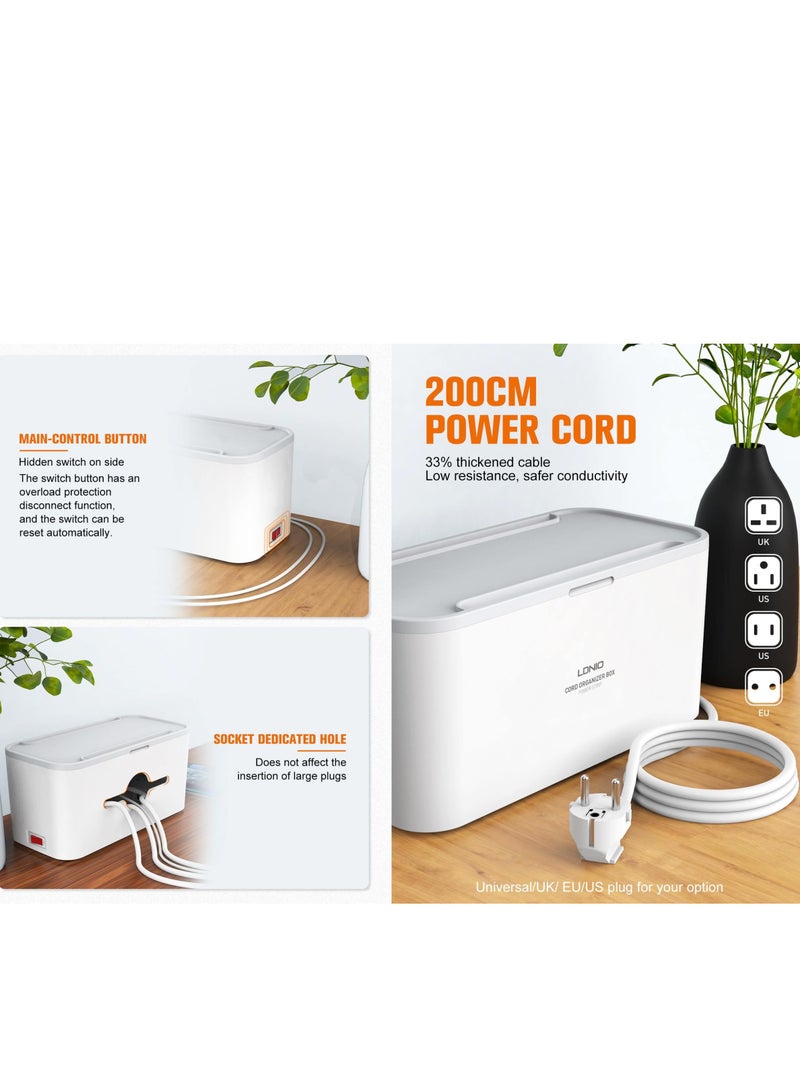 SYOSI Extension Lead with USB Slots ,5 Outlets, 3 USB Ports Extension Lead with Overload Protection, 2M Power Strip Cable and Tidy Box in White - Image 4