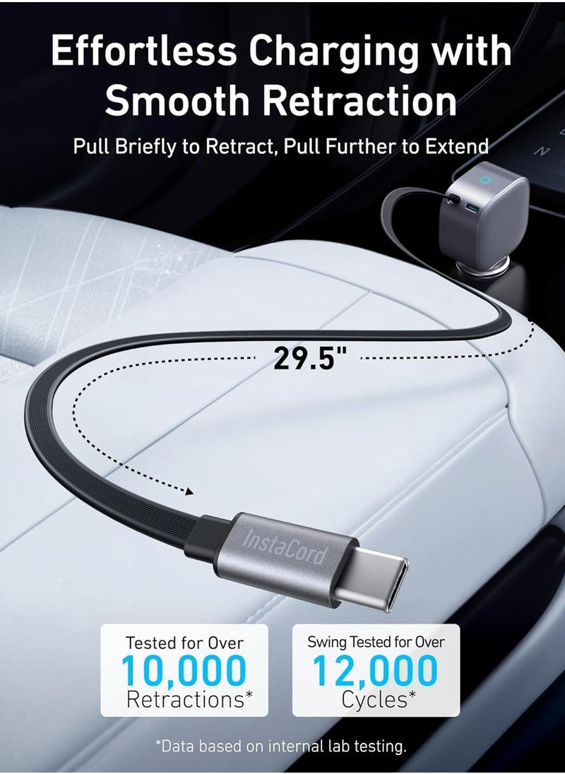 AnkerWork Car Charger, 75W Max Ultra-Compact USB C Car Charger with Built-In Retractable Cable, USB C Car Adapter for iPhone 16/15/14 Series, iPad, Galaxy, AirPods, and More Gray  - Image 3