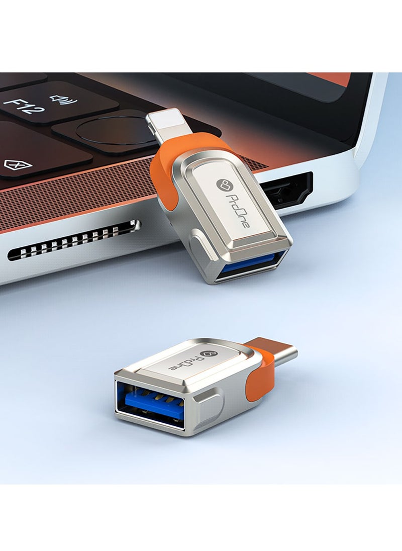 ProOne - ProOne USB-C to USB 3.0 OTG Adapter, 5 Gbps Speed, 3A, Aluminium Alloy, Grey, Compatible with iPad Pro, MacBook, Note20 Ultra, S21+, Huawei P40, Xiaomi 11 - Image 1