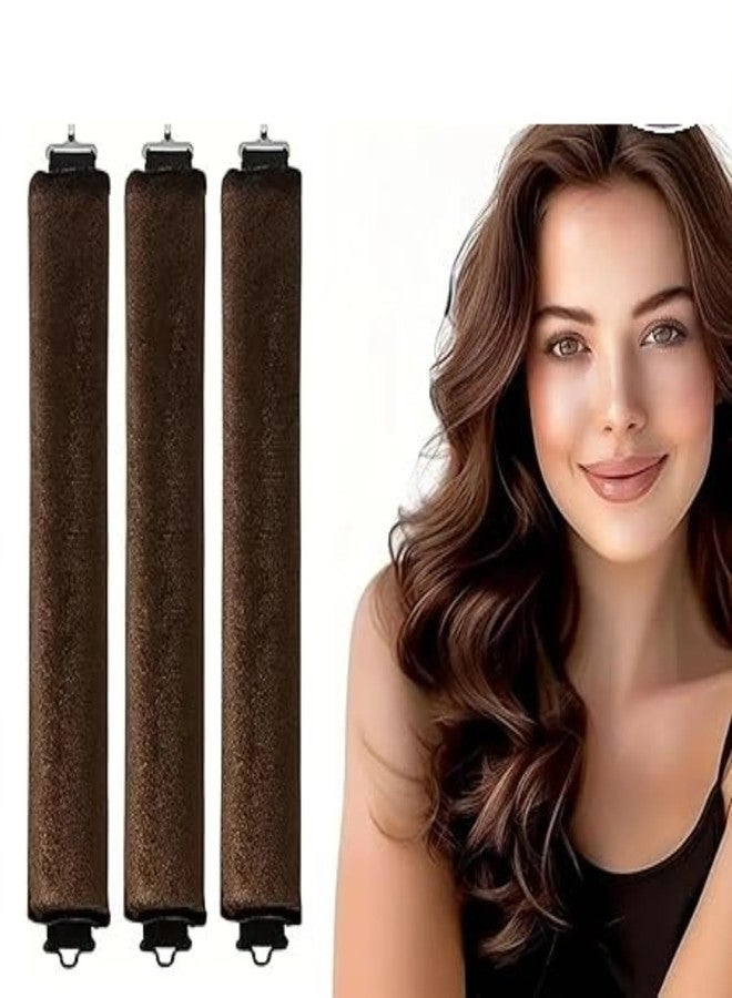 مجموعة بكرات الشعر بدون حرارة، بكرات شعر إسفنجية لتصفيف الشعر طوال الليل، عبوة من 3 قطع، بني - Image 1