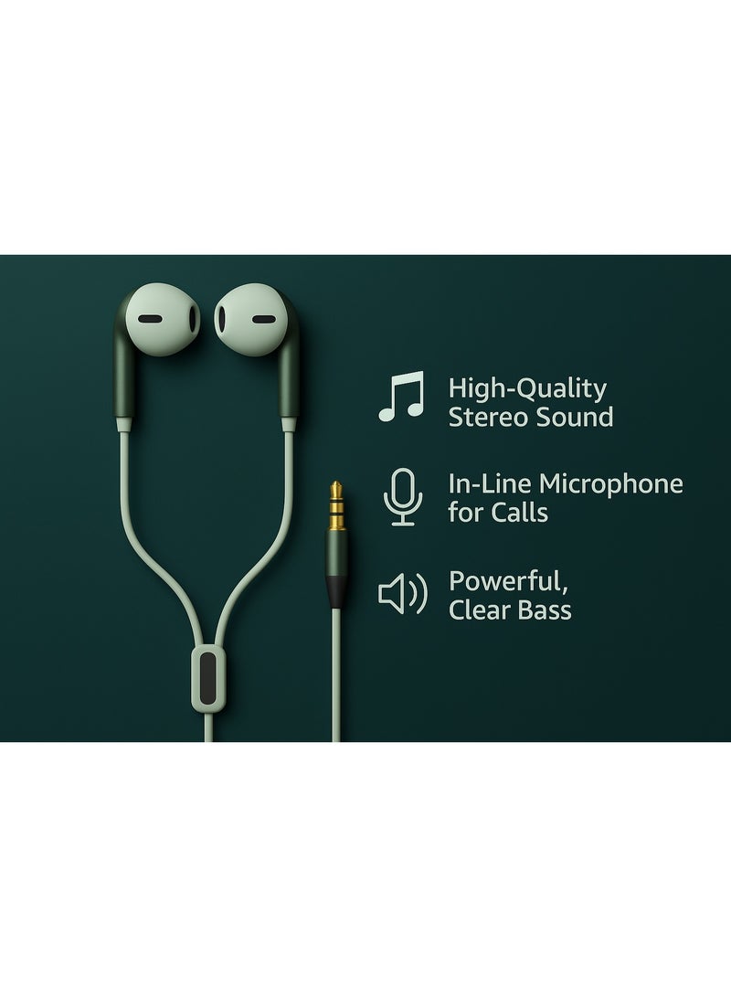 Y609 Wired Earphones with Superior Stereo Sound with Microphone and Remote - Noise Isolation and Tangle-Free Cable -Green - Image 5