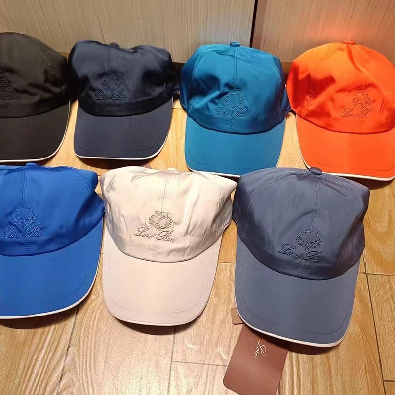 Loro Piana Summer Breathable Embroidered Fashion Cap Peacock Blue  - Image 1