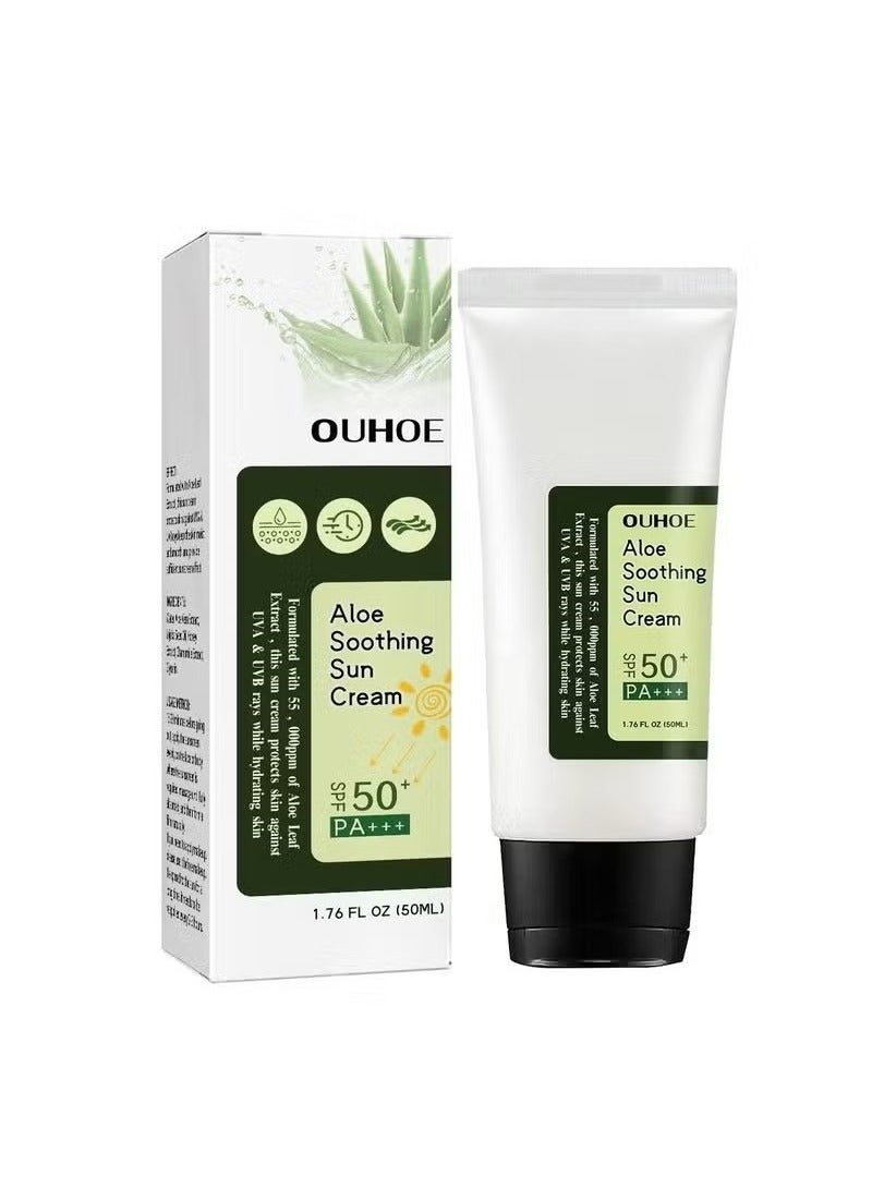 OUHOE Aloe Soothing Sun Cream SPF50+ PA+++,For Sensitive Skin,Waterproof & Sweatproof Moisturizing Sunscreen 50ml - Image 1