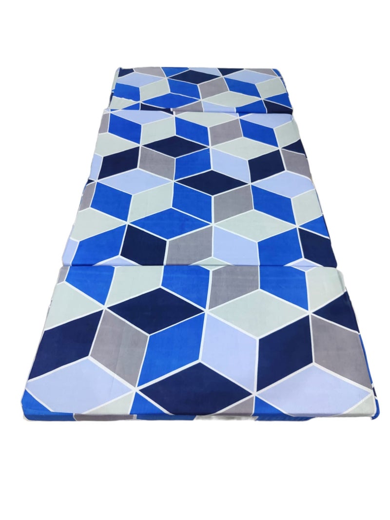 Deevine Craft Cotton Cover 2-inch Thich Medium Hard Firm Single Size Folding Pure White EPE Foam 4 Fold Mattress for Travel, Picnic 3D Design Shades of Blue (4 Fold (72X35X2 Inches)) - Image 2