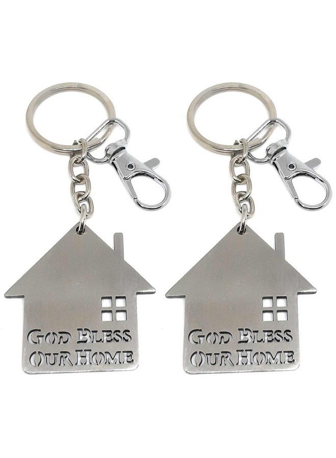 Aura Set Of 2 Sweet Gifting House Shaped Keychain For House Or Home Men Women Boys Girls Parents Metal Silver Keychain (2) - Image 1