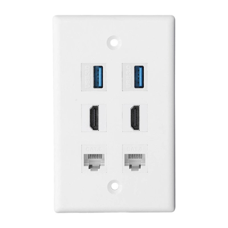 لوحة حائط بـ 6 منافذ: كابل إيثرنت Cat 6، واجهة وسائط متعددة عالية الوضوح، USB - عدد 2 واجهة وسائط متعددة عالية الوضوح، عدد 2 منفذ Cat 6، عدد 2 منفذ USB 3.0، لوحة حائط إيثرنت لأجهزة التلفاز عالية الوضوح المنزلية - Image 2