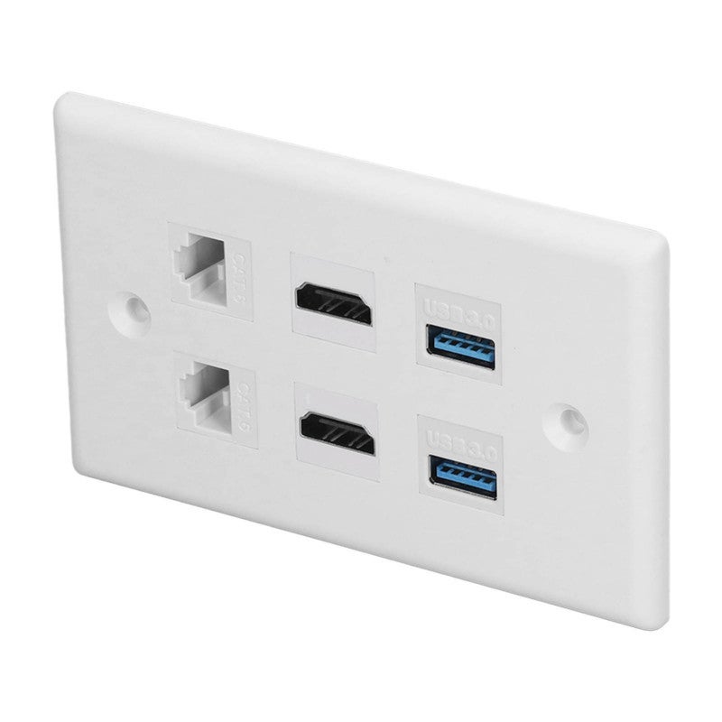 لوحة حائط بـ 6 منافذ: كابل إيثرنت Cat 6، واجهة وسائط متعددة عالية الوضوح، USB - عدد 2 واجهة وسائط متعددة عالية الوضوح، عدد 2 منفذ Cat 6، عدد 2 منفذ USB 3.0، لوحة حائط إيثرنت لأجهزة التلفاز عالية الوضوح المنزلية - Image 3