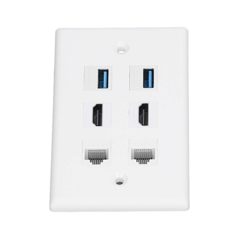 لوحة حائط بـ 6 منافذ: كابل إيثرنت Cat 6، واجهة وسائط متعددة عالية الوضوح، USB - عدد 2 واجهة وسائط متعددة عالية الوضوح، عدد 2 منفذ Cat 6، عدد 2 منفذ USB 3.0، لوحة حائط إيثرنت لأجهزة التلفاز عالية الوضوح المنزلية - Image 4
