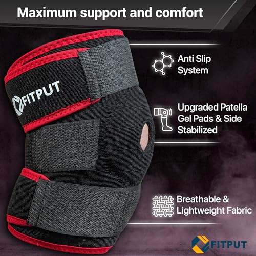 FITPUT Knee Cap for Men and Women, Breathable Knee Support for Gym Workout, Running, Arthritis Relief, Knee Brace for Ligament Tear, Pain Relief, Black/Red (1 Pair, Black and Red) - Image 4