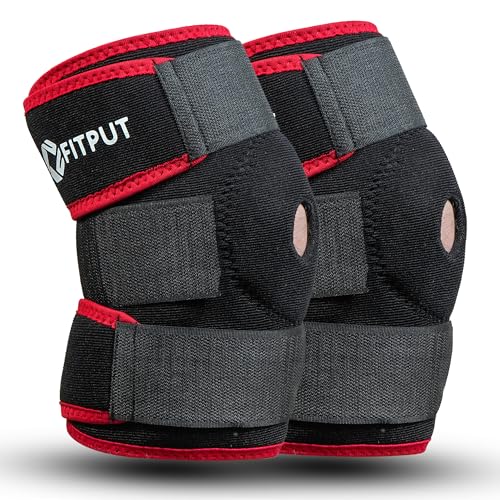 FITPUT Knee Cap for Men and Women, Breathable Knee Support for Gym Workout, Running, Arthritis Relief, Knee Brace for Ligament Tear, Pain Relief, Black/Red (1 Pair, Black and Red) - Image 1