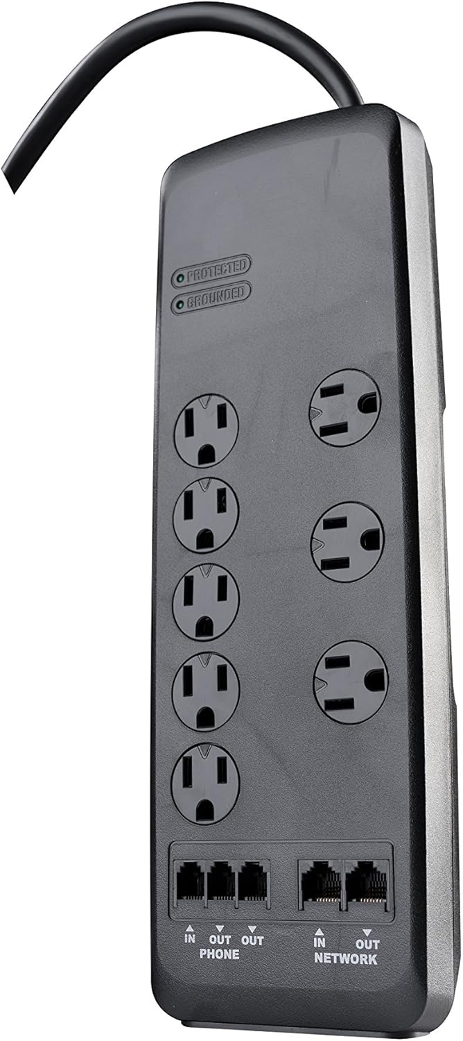 Woods 41619 Surge Protector with Resettable Safety Overload Feature 8 Outlets 3540J of Protection 6 Foot Cord Black