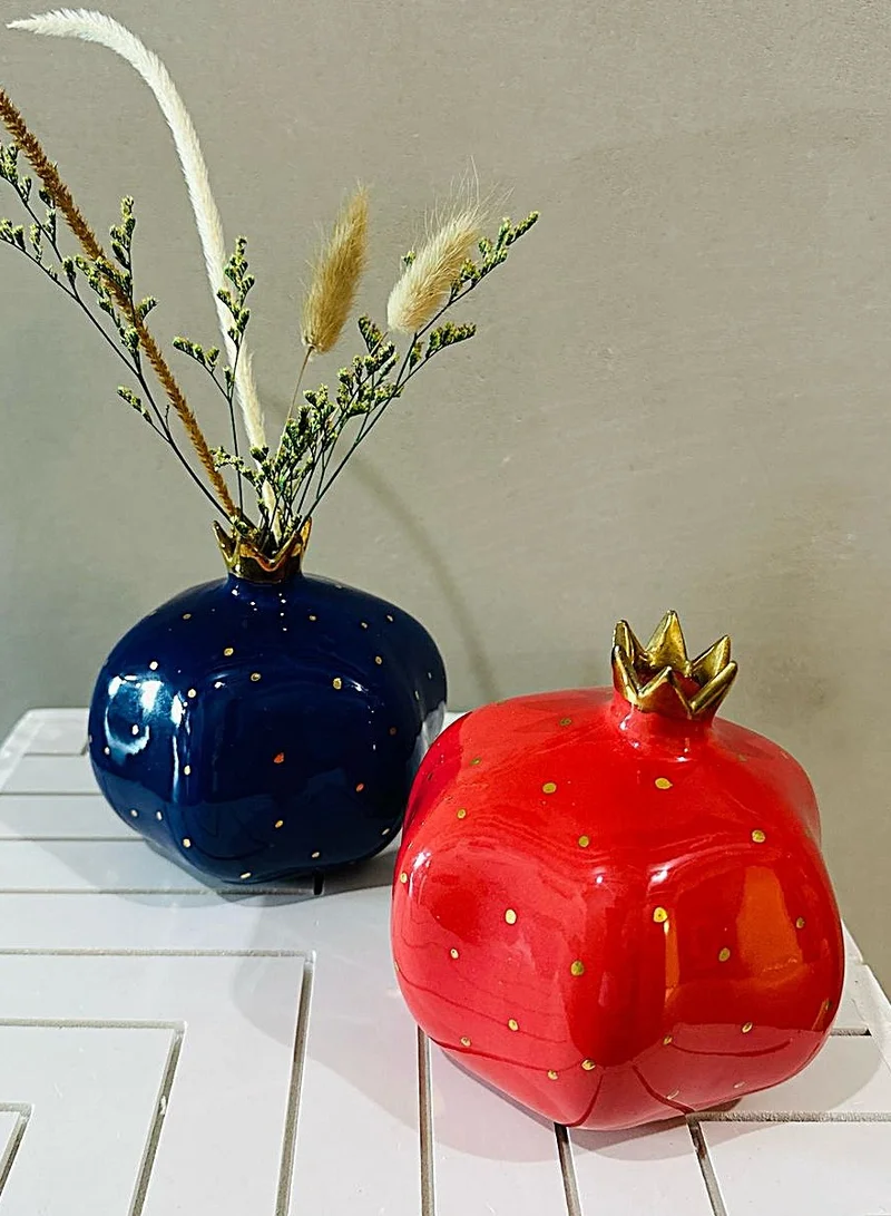 تحفة لوكس Pomegranate Ceramic Vase – Deep Red