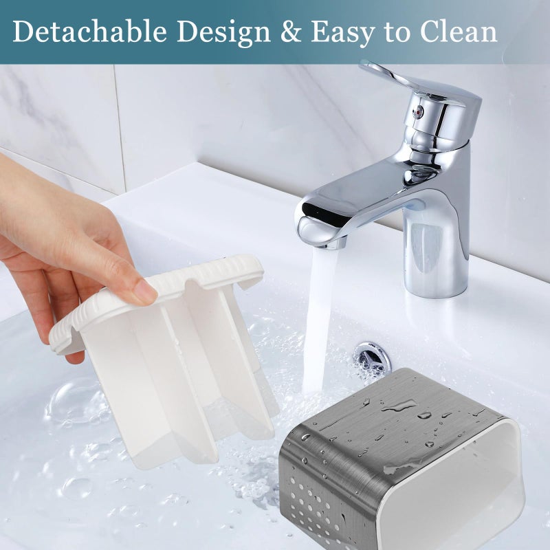 PARKMANI Toothbrush Holders for Bathrooms, Kids Electric Toothbrush and Toothpaste Holder, Brushed Nickel Toothbrush Caddy, Tooth Brushing Stand for Bathroom Organizer Countertop (Brushed Silver) - Image 3