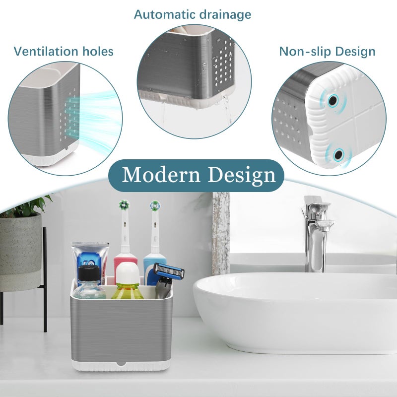 PARKMANI Toothbrush Holders for Bathrooms, Kids Electric Toothbrush and Toothpaste Holder, Brushed Nickel Toothbrush Caddy, Tooth Brushing Stand for Bathroom Organizer Countertop (Brushed Silver) - Image 4