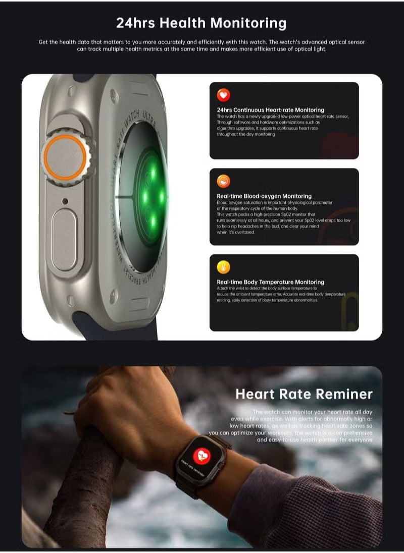 Ultra Series 8 Max Bluetooth Full Touch Screen Call Smartwatch with GPS ECG and Blood Oxygen Apps Blue