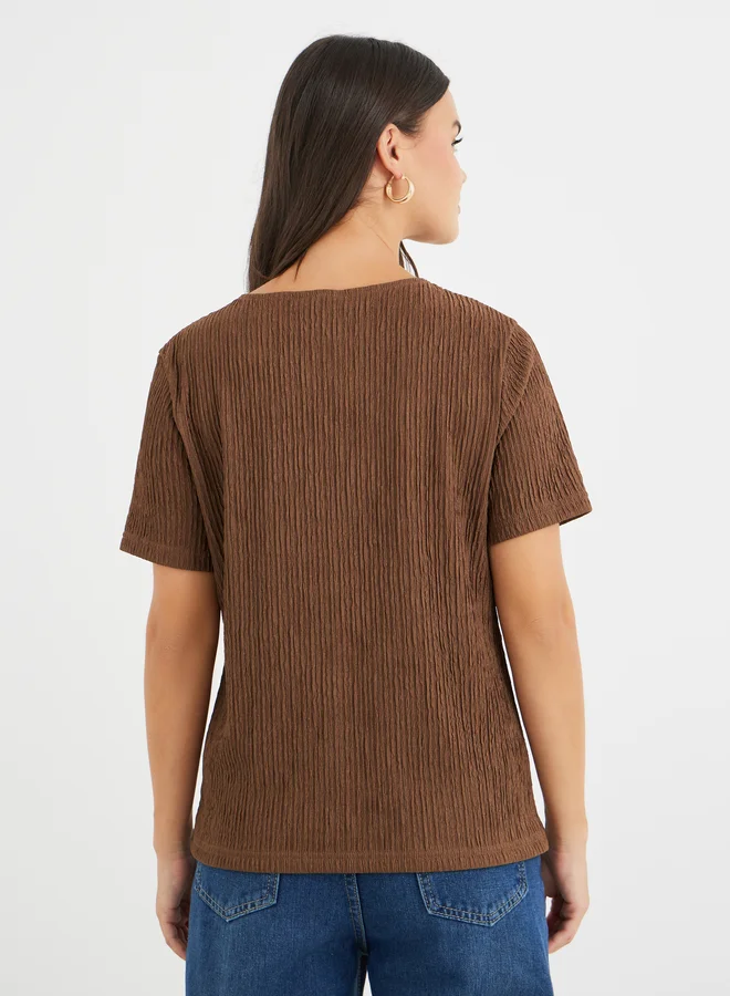 Styli Styli Textured V-Neck Front Button Blouse